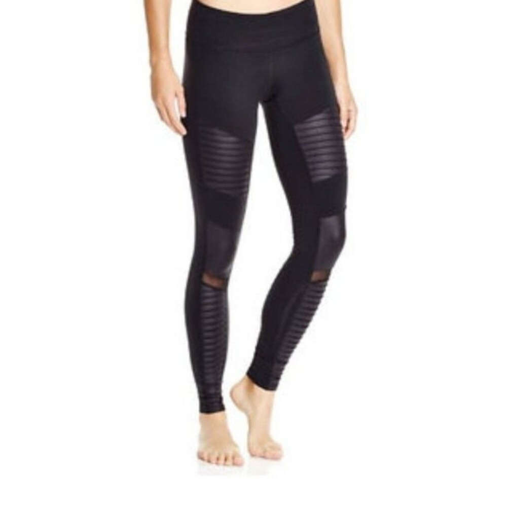 Alo Mid Rise Full Length Moto Legging In Airsoft Charcoal/Maroon, M